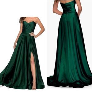 La Femma Strapless Slit Satin Ballgown